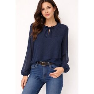 Juicy Couture‎ Black Polka Dot Sheer Sleeve Ruffle Blouse Size XL Winter Spring